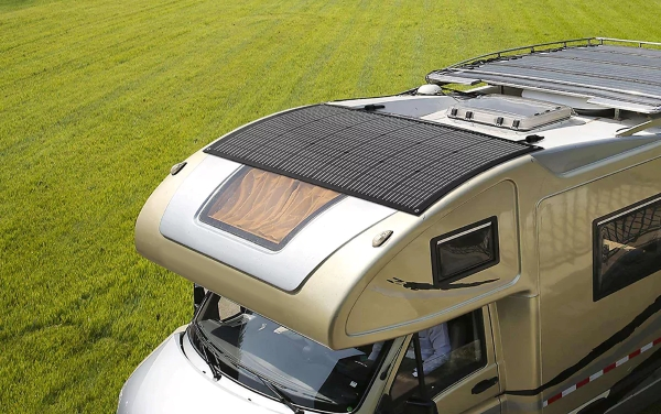 Solar panels on the roof of the caravan